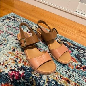 Women's Two-Tone Leather Slingback Sandals - Pink and Brown